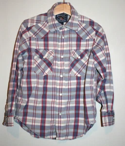 Boys American Living Western Pearl Snap Button Long Sleeve Plaid Shirt Size 5 - Picture 1 of 2