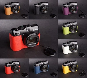 Estuche para media cámara de cuero real hecho a mano bolsa para cámara para Canon G1X 8 colores - Imagen 1 de 9