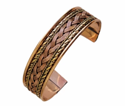 Solid Copper Two Tone Cuffed Health Bracelet - Pure Copper Cuff Bracelet - Image 1 of 4