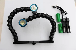 Dual 4000 lumen video lights for diving / action cameras with flexi arm tray - Picture 1 of 4