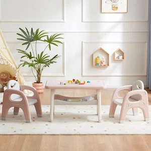 Kids Table and 2 Chairs Set, Large Built-In Storage, Montessori Toddlers Table a - Picture 1 of 7