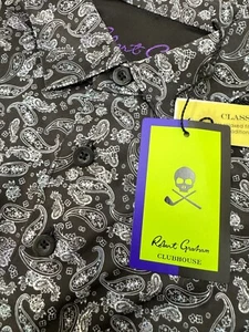 NWT Robert Graham Clubhouse Paisley Performance Golf Polo Shirt MEDIUM Black - Picture 1 of 7