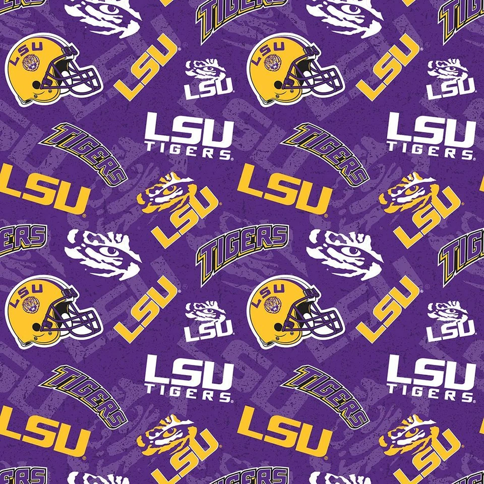 Louisiana State LSU Tigers Cotton Fabric Tone on Tone Print-By the Yard - Image 1 of 1