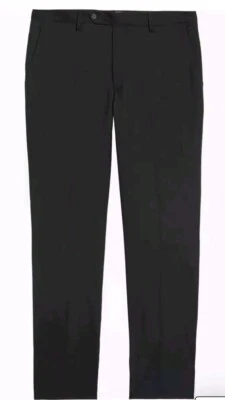 Berle Size 42 Flat Front Stretch Solid Wool Trousers Black Nordstrom New! - Image 1 of 4