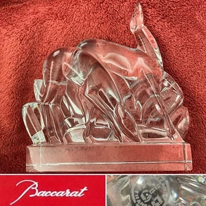 👀RARE ART DECO BACCARAT CRYSTAL GRAZING DEER & FAWN FIGURINE 6” Signed Mint🎁 - Picture 1 of 11