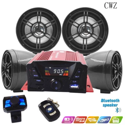 CWZ 4 Speakers Motorcycle Stereo Speaker Audio System Bluetooth Amplifier for US - Image 1 of 4