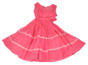 Swiss Dot Pinafore Dress Girls Vintage 1950s Lace Handmade Pink Sz 4 XS Sundress - Picture 1 of 6