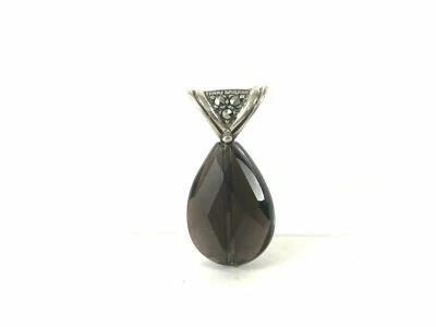 Sterling Silver 925 Brown Spinel Teardrop Cut Marcasite Pendant Estate Find 1"  - Image 1 of 3