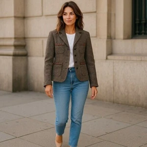Blazer vintage Alain Manouikan anni 90 tweed lana taglia 10 bordo velluto - Foto 1 di 16