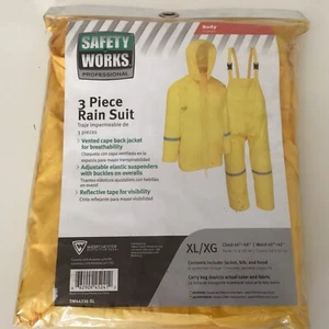 Safety Works Professional 3 Piece Yellow Rain Suit XL Jacket Bib And Hood New - Picture 1 of 1