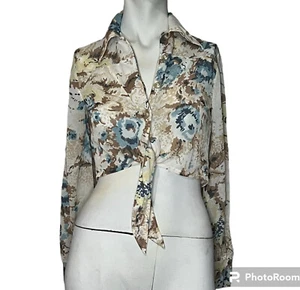 Vintage It's About Time Tie Front Buttoned Crop Top Long Sleeve Size Medium Boho - Picture 1 of 8
