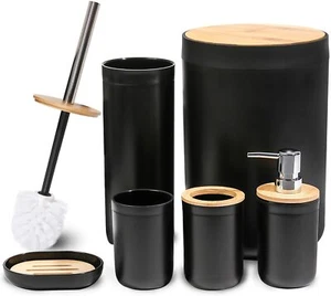 Juego de accesorios de baño negro de 6 piezas para baño de bambú para lavadero baño - Imagen 1 de 8