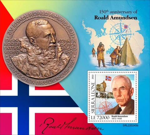 Sierra Leone Stamps 2022 MNH Roald Amundsen Explorer Ships Antarctica S/S Cover