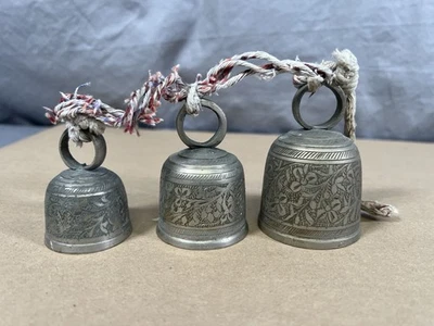 Набор из 3 латунных колоколов для медитации тибетского храма святилища? - Изображение 1 из 4