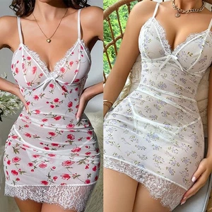 Elegant See through Nightdress for Women V Neck Lace Dress for Daily and Club - Picture 1 of 20