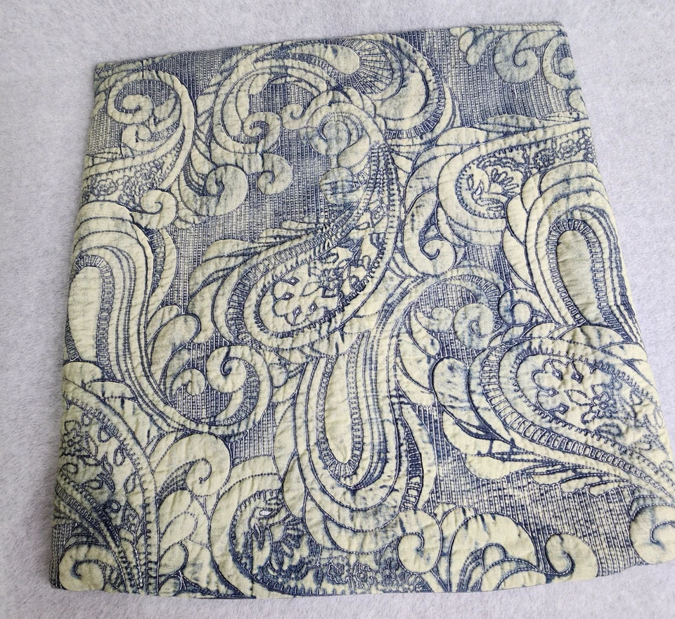 Pottery Barn Pillow Sham Quilted Size 22x22 Quilted Paisley Blue Stonewash - Image 1 of 4