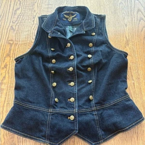 Ralph Lauren jeans military style dark denim vest brass nautical anchor buttons - Picture 1 of 8