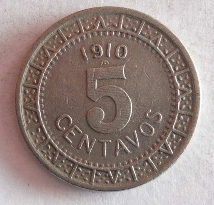 1910 MEXICO 5 СЕНТАВО - AU - РАННЯЯ ДАТА - отличная монета - лот N5 - Изображение 1 из 2
