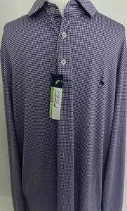 Tailor Byrd Performance Men’s Golf Polo XL Long Sleeve Purple/White Gingham NEW - Picture 1 of 3