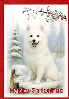 Japanese Spitz Dog A6 (4" x 6") Christmas Card - Blank inside - by Starprint
