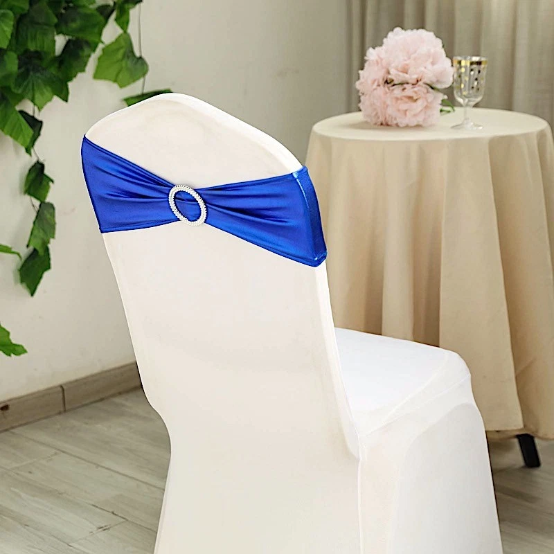 75 Metallic Spandex Chair Sashes with Silver Buckles Party Wedding Decorations - Image 1 of 4