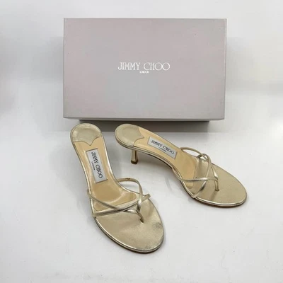 Vintage Y2K JIMMY CHOO ‘Nimbus’ Gold Metallic Kitten Heels - Size 37/US 7B - Image 1 of 4