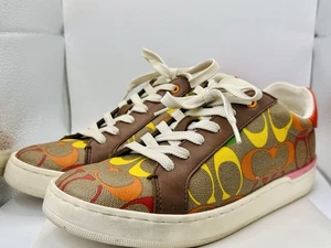 Coach C143 Rainbow Signature Canvas Sneakers Women’s 7.5B Brown Multicolor CA449 - Picture 1 of 12
