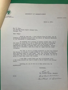 1960er University Saskatchewan Brief Chicago Blackhawks Tommy Ivan Saskatoon DOSE - Bild 1 von 4