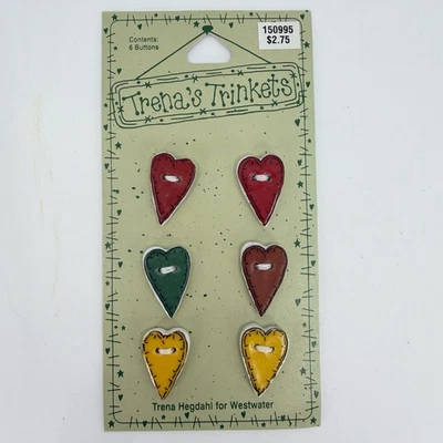Vintage Trena's Trinkets Ceramic Buttons HEARTS 1996 NEW Old Stock - Image 1 of 4