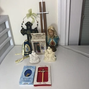 Catholic LOT Of 9 Cross Jesus Mary Angel Religious Figures Wall Decor Spiritual - Picture 1 of 23