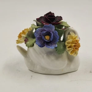 Aynsley Bone China Flower Bouquet Swan Base Hand Modeled Painted England Figure - Picture 1 of 10