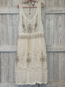 Abito in cotone con guscio d'uovo ricamato marca Lucky scollo a V senza maniche coulisse M - Foto 1 di 7