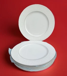 Sango China Granada #3651 White Dinner Plates Set Of 6 Silver Trim - Picture 1 of 10