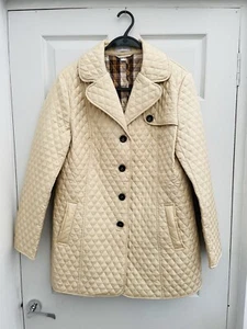 Peter Hahn Oaty Beige 100% Silk Quilted Thigh Length Lightweight Coat Sz 14 Mint - Picture 1 of 4