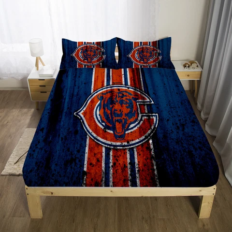 Chicago Bears Football Fitted Sheet 3PCS Bed Sheets & Pillowcase Bedding Sets Cover