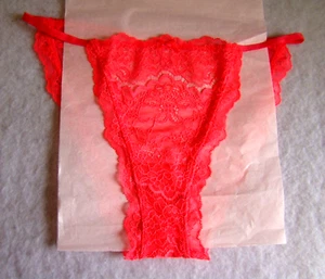 New Victoria’s Secret Firecracker Red Floral Lace Ribbon String Bikini Panty - Picture 1 of 4
