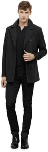 $215 Kenneth Cole Reaction Men's, Peacoat with Pleather Trim, Black, S - Picture 1 of 2