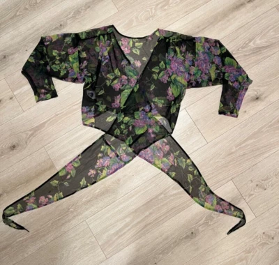Camisa envolvente floral transparente etiqueta punk Betsey Johnson vintage talla = M Foto 1 de 4