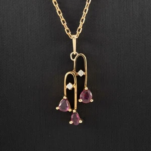 14ct Yellow Gold Anchor Necklace Chain w/ Ruby & Diamond Pendant - 40cm Length - Picture 1 of 7