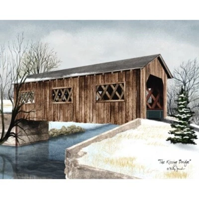 Billy Jacobs THE KISSING BRIDGE 12"x16" Canvas Print -  Covered Bridge - Image 1 of 2