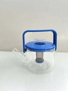 BODUM Bistro Carsten Jorgensen Glass Tea Pot With Blue Handle/Lid Vintage - Picture 1 of 12