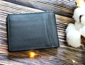 Hochwertiges 100% handgefertigtes elegantes weiches schwarzes Echtleder Klappkartenetui - Bild 1 von 5