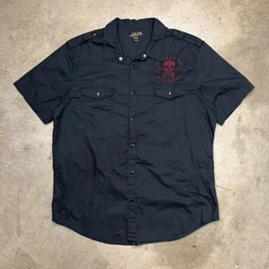 Y2K Helix short sleeve button shirt black skull crosses embroidered 2XL - Picture 1 of 6