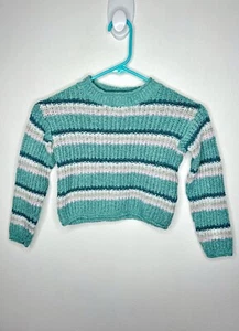 Cat & Jack Knit Striped Boxy Sweater Girls Size Small 6/6x Long Sleeve Blue - Picture 1 of 4