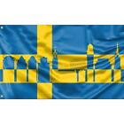 Flag Of Stockholm Skyline, Unique Design, 3X5ft / 90X150 Cm Size, Eu Made