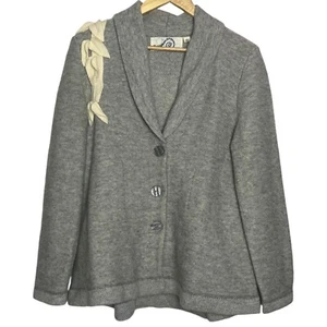 Cardigan maglione Rosie Neira L tree applique 100% lana grigio Lagenlook art to wea - Foto 1 di 6