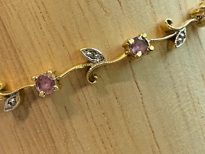 Pulsera Oro Amarillo 14K 6.28g Joyería 6.5" Floral Lavanda y Piedras Color Transparente Foto 1 de 4