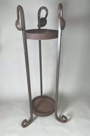 Mid-Century Wrought Iron Umbrella Stand W Lotus Bud Decoration Cover