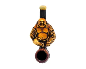 Mini pipa de mano de oro Happy Buddha hecha a mano para fumar tabaco budismo gras chino - Imagen 1 de 2