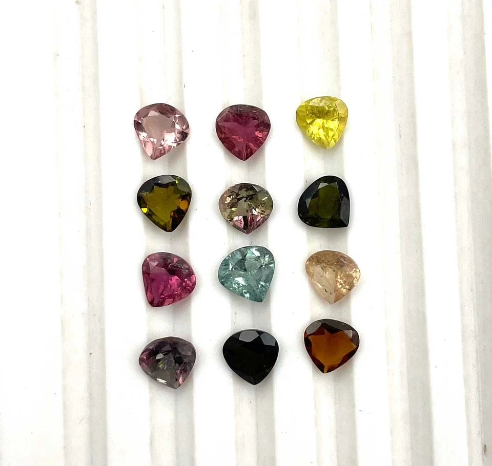 Natural Multi Tourmaline Heart Cut Loose Gemstone Lot 10 Pcs 6 MM 6 CT - Image 1 of 4